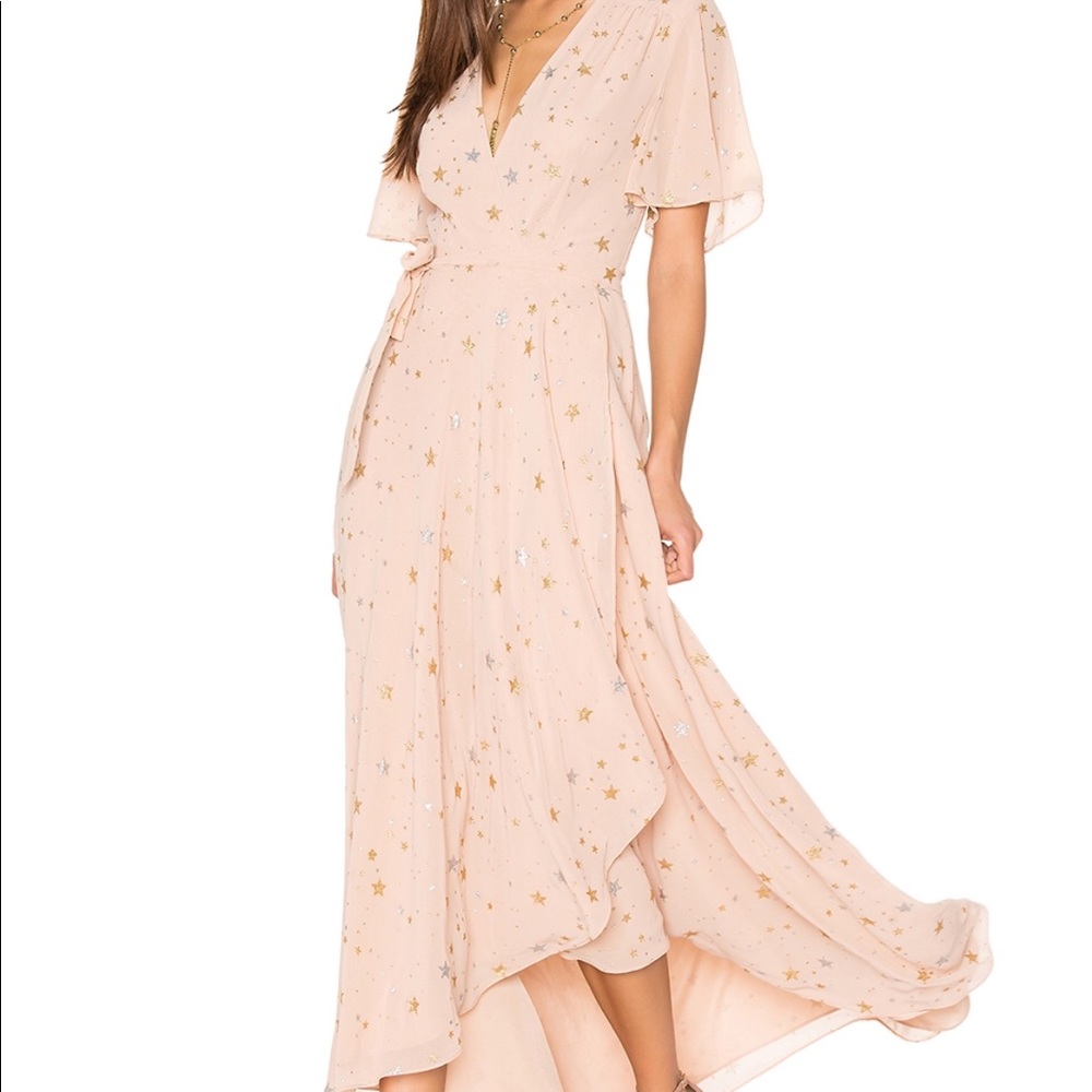 Privacy Please Blush Wrap Dress with Star Pattern